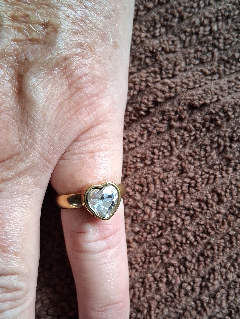 Gold Heart Ring with Clear Crystal - Women's Jewelry